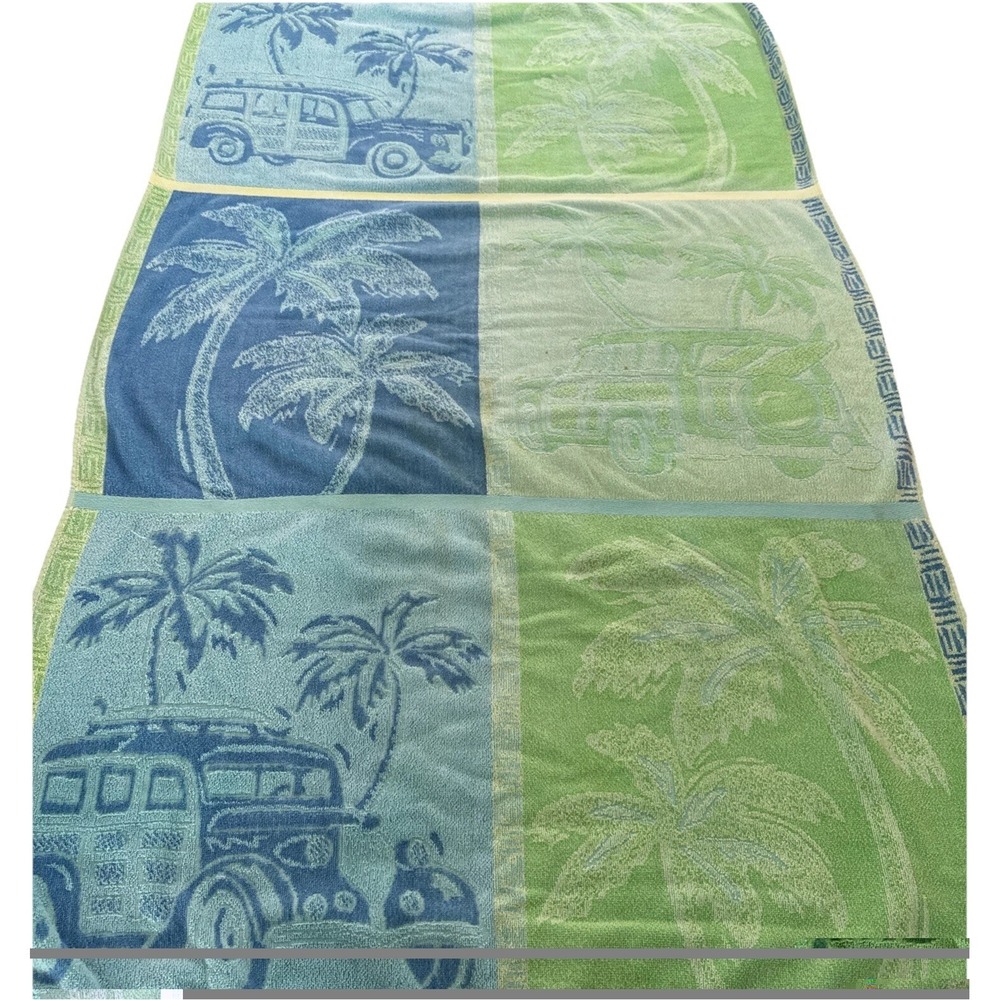 Vintage Woodie Car Palms Beach Towel 100% Egyptian Cotton 66x36" Multicolor